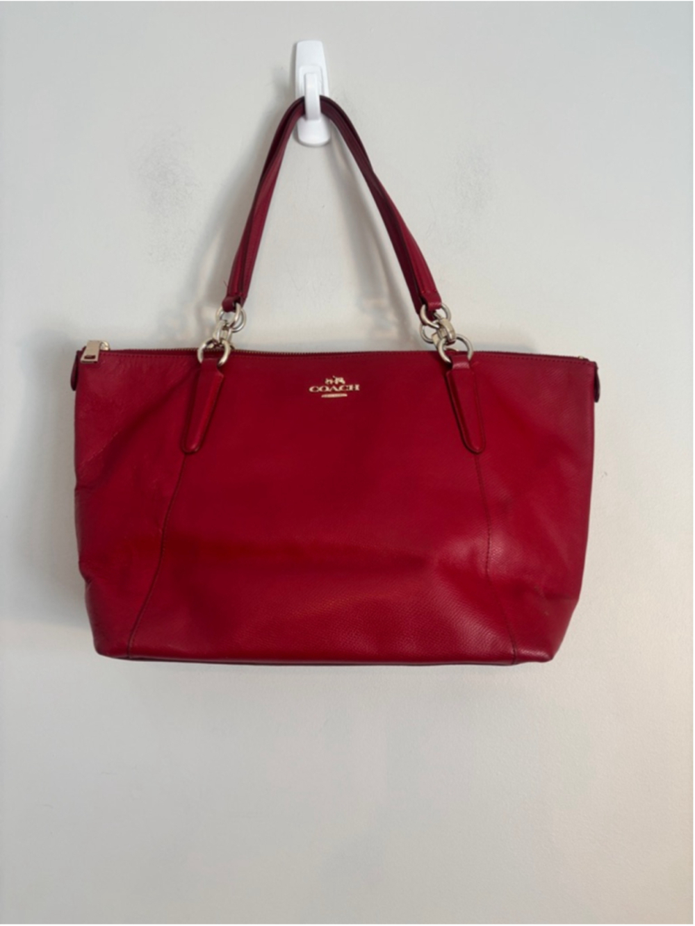 Coach Red Leather Double Strap Hand Bag Tote Bag Classic Career Luxury - Picture 11 of 11